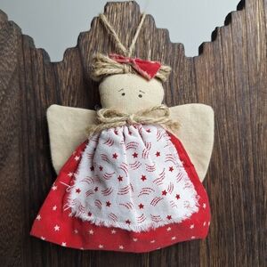 Handmade Christmas Angel Ornament Rag Doll Americana Farmhouse